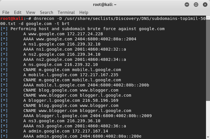 finding DNS information by DNSrecon